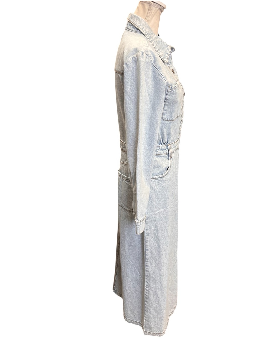 Zara Light Wash Denim Maxi Shirt Dress Button Front Duster Size S - Picture 8 of 12
